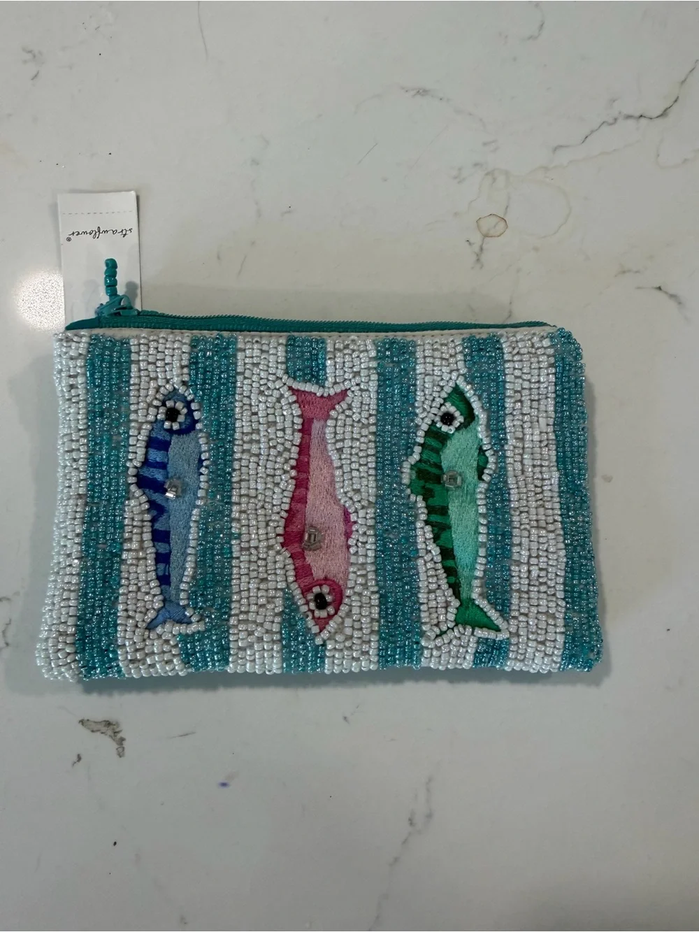 Beaded Fish Coin Purse Pouch - Turquoise, Pink, Blue, Green